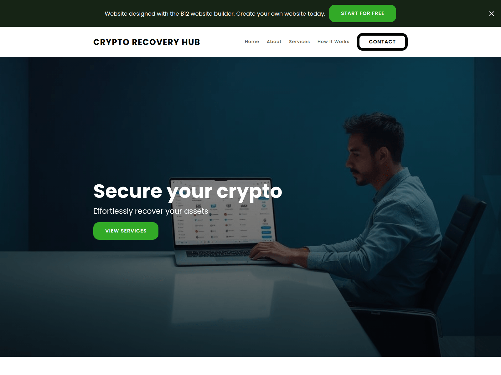 Forensic screenshot of crypto-recovery-hub.b12sites.com