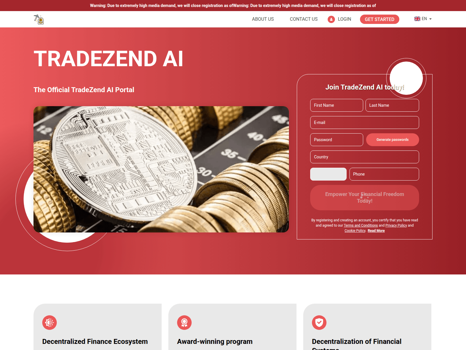 Screenshot of tradezendai-platform.com