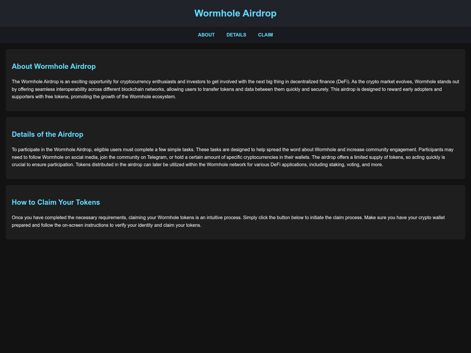 Screenshot of wormh0leairdrop.live