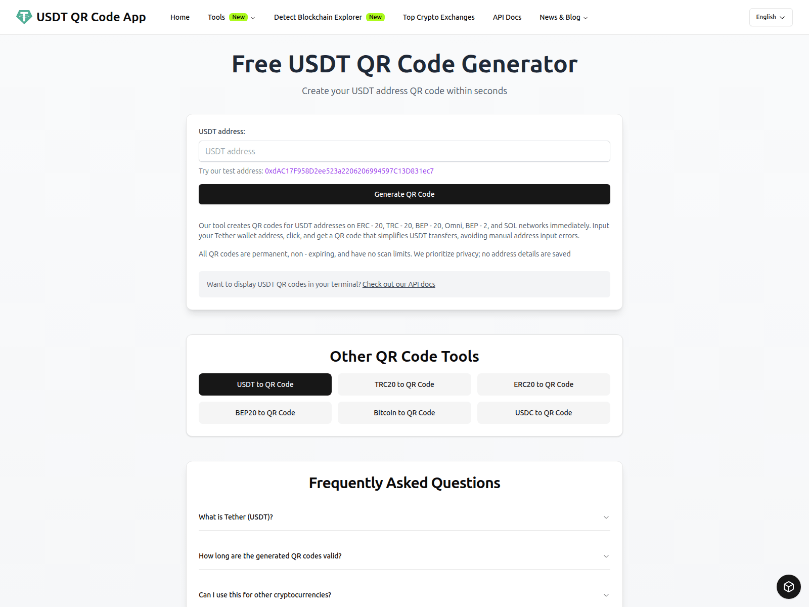 Screenshot of www.usdtqrcode.app