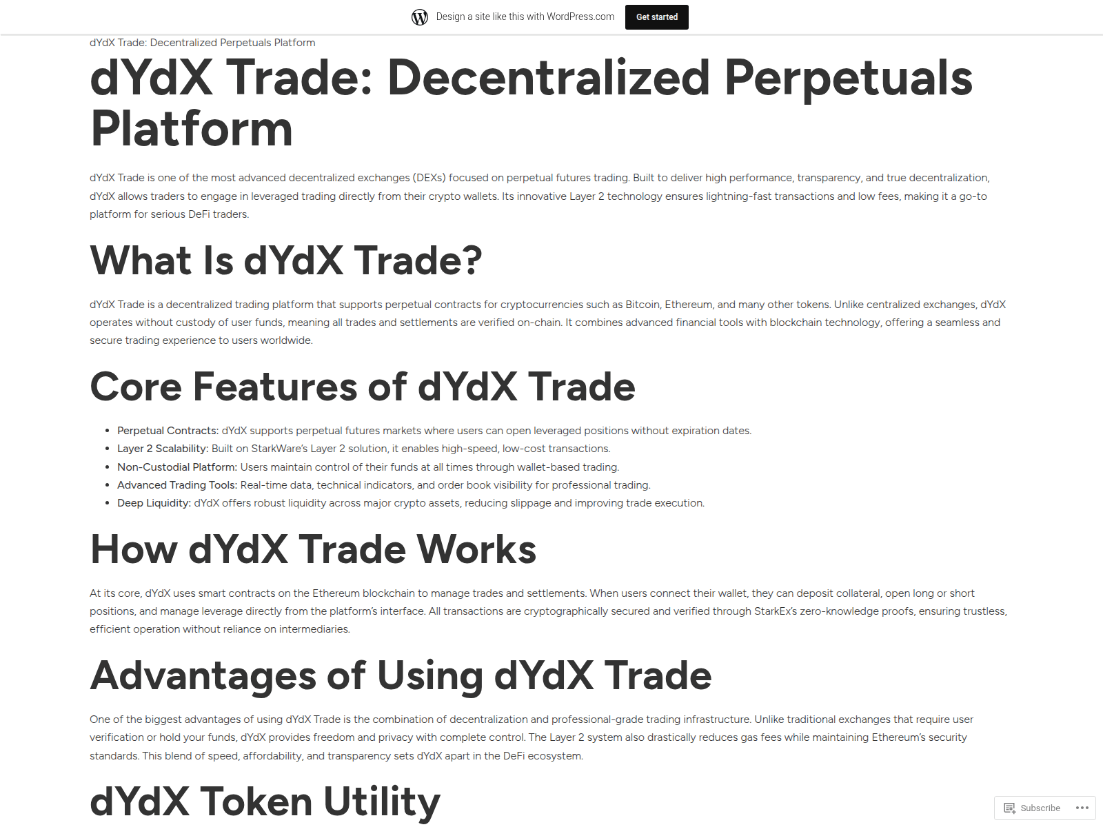 Screenshot of dydxtrade6.wordpress.com