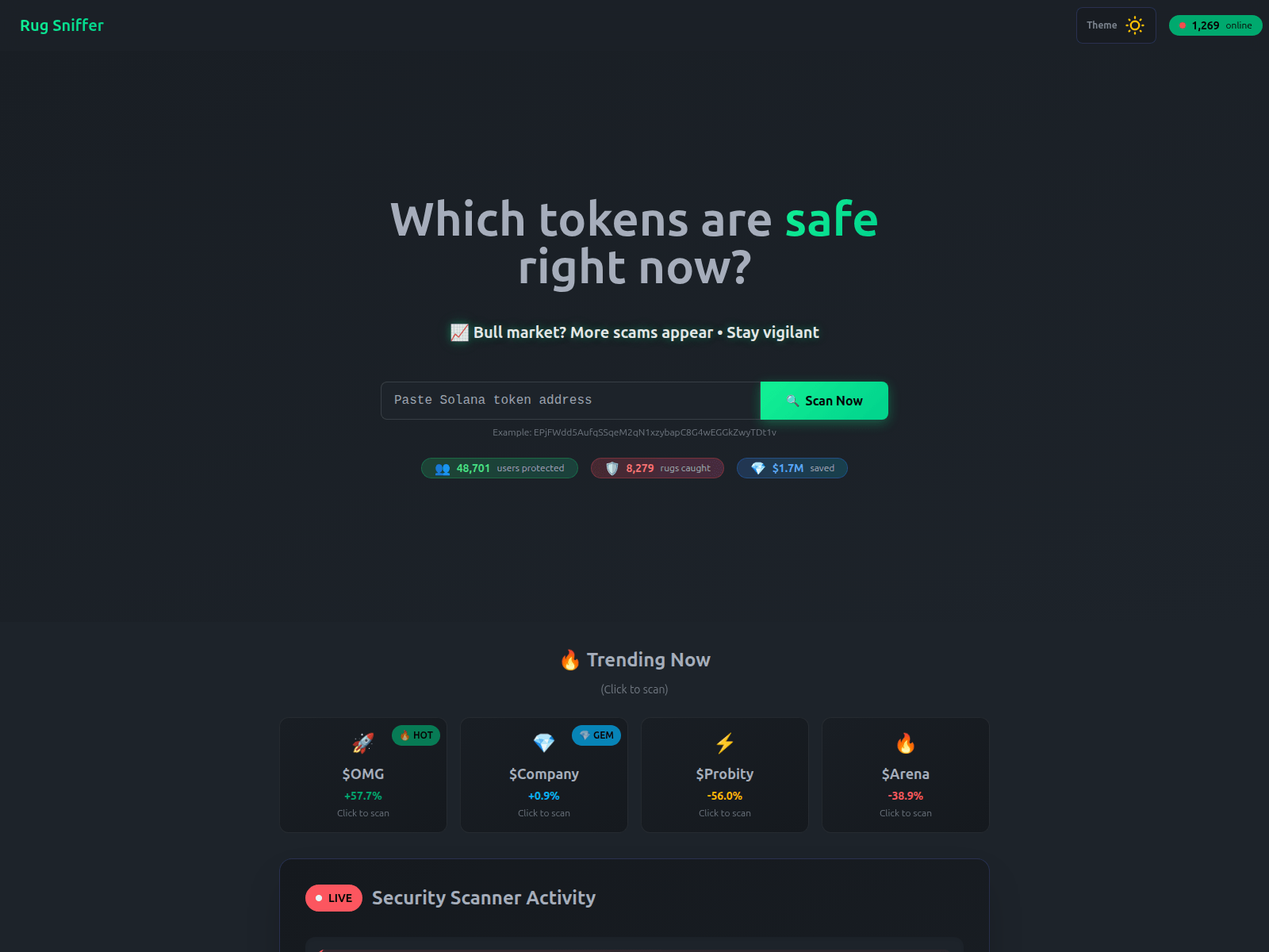 Screenshot of www.rugsniffer.fun
