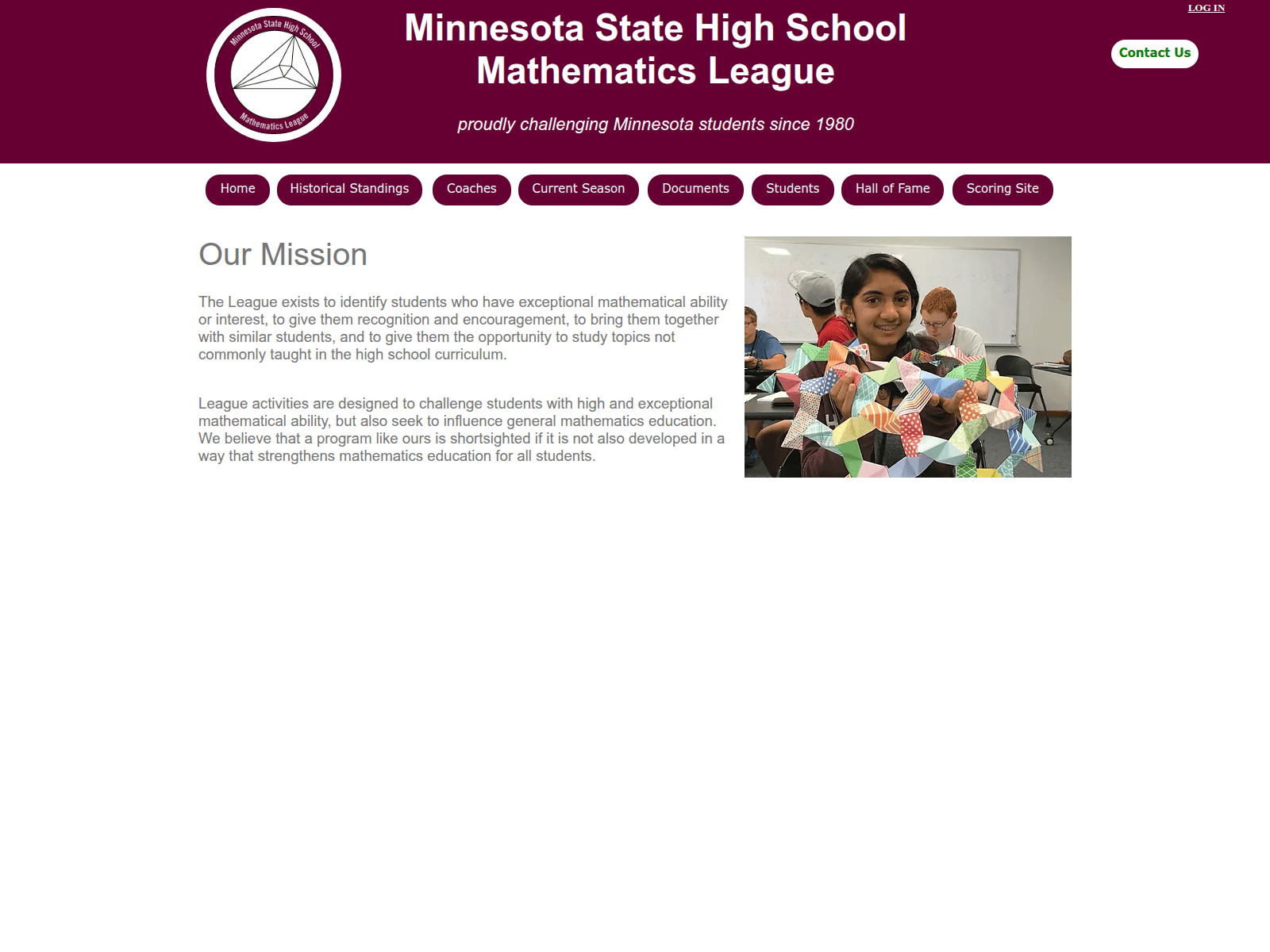 Screenshot of mnmathleague.org