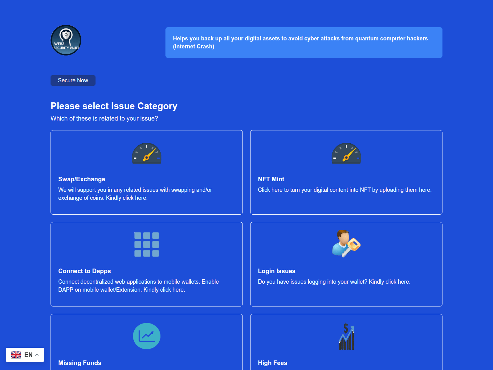 Forensic screenshot of web3securityvault.net