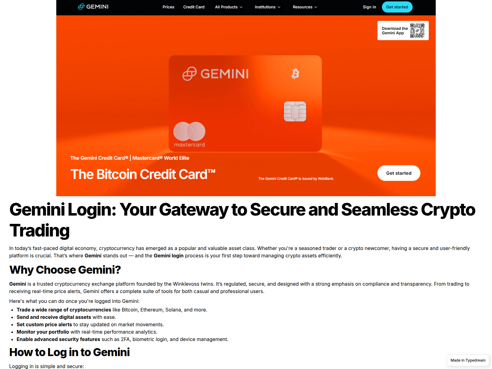 Screenshot of gemini-login-n.typedream.app