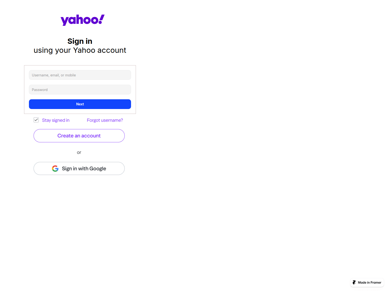 Screenshot of yahoo-signin.framer.website