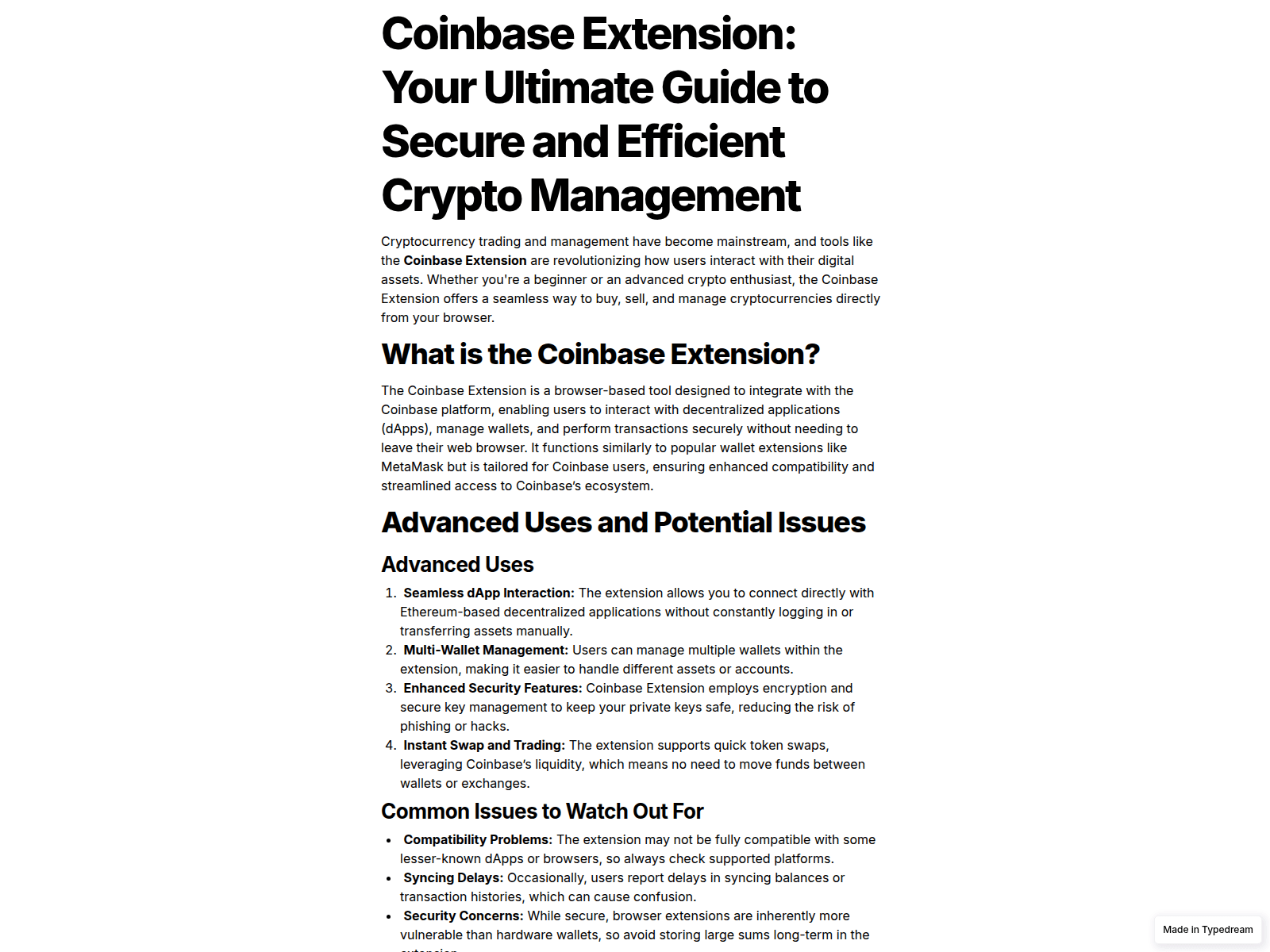 Screenshot of home-extensn-coinbase-wallet.typedream.app