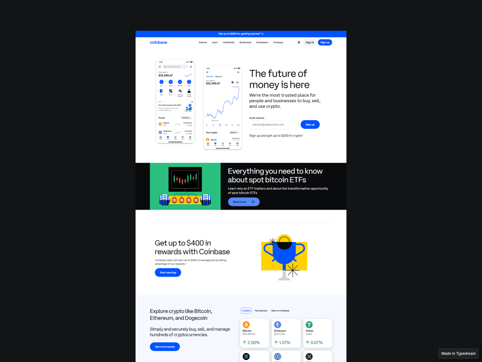 Screenshot of wel-come-coinbase-public.typedream.app