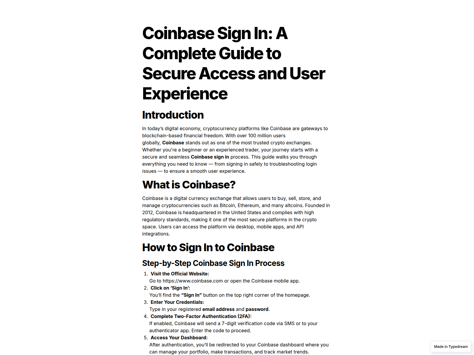 Screenshot of public-coinbase-support.typedream.app