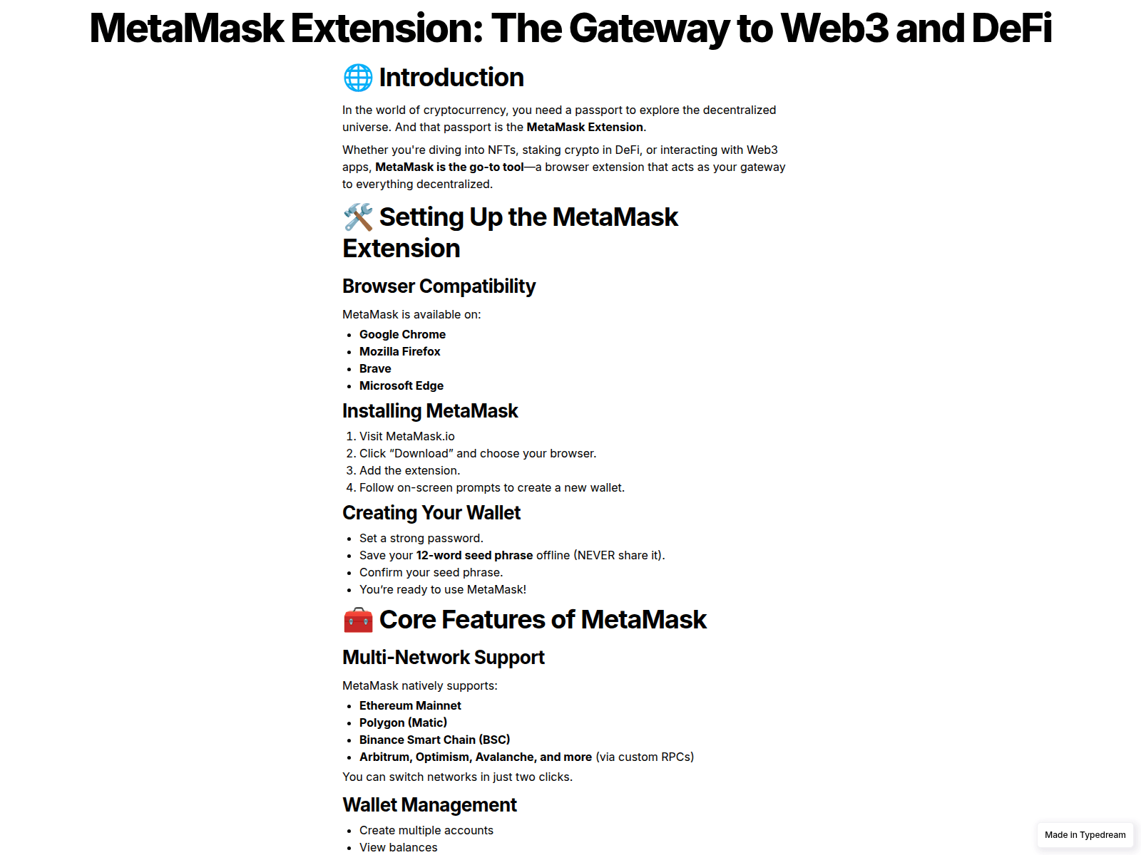 Screenshot of metamaskguide-extension.typedream.app