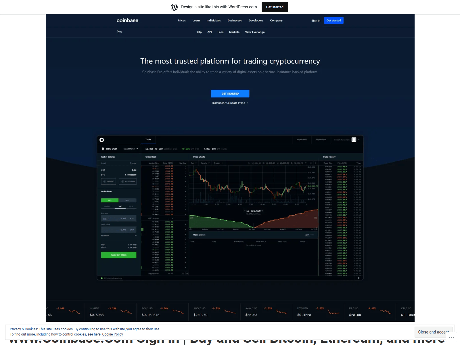 Screenshot of wwwcoinbaseecomsignin.wordpress.com