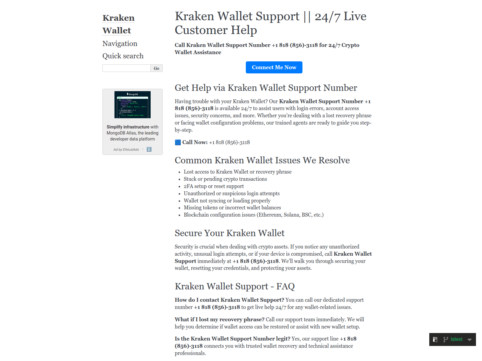 Screenshot of krakenhelpnow.readthedocs.io