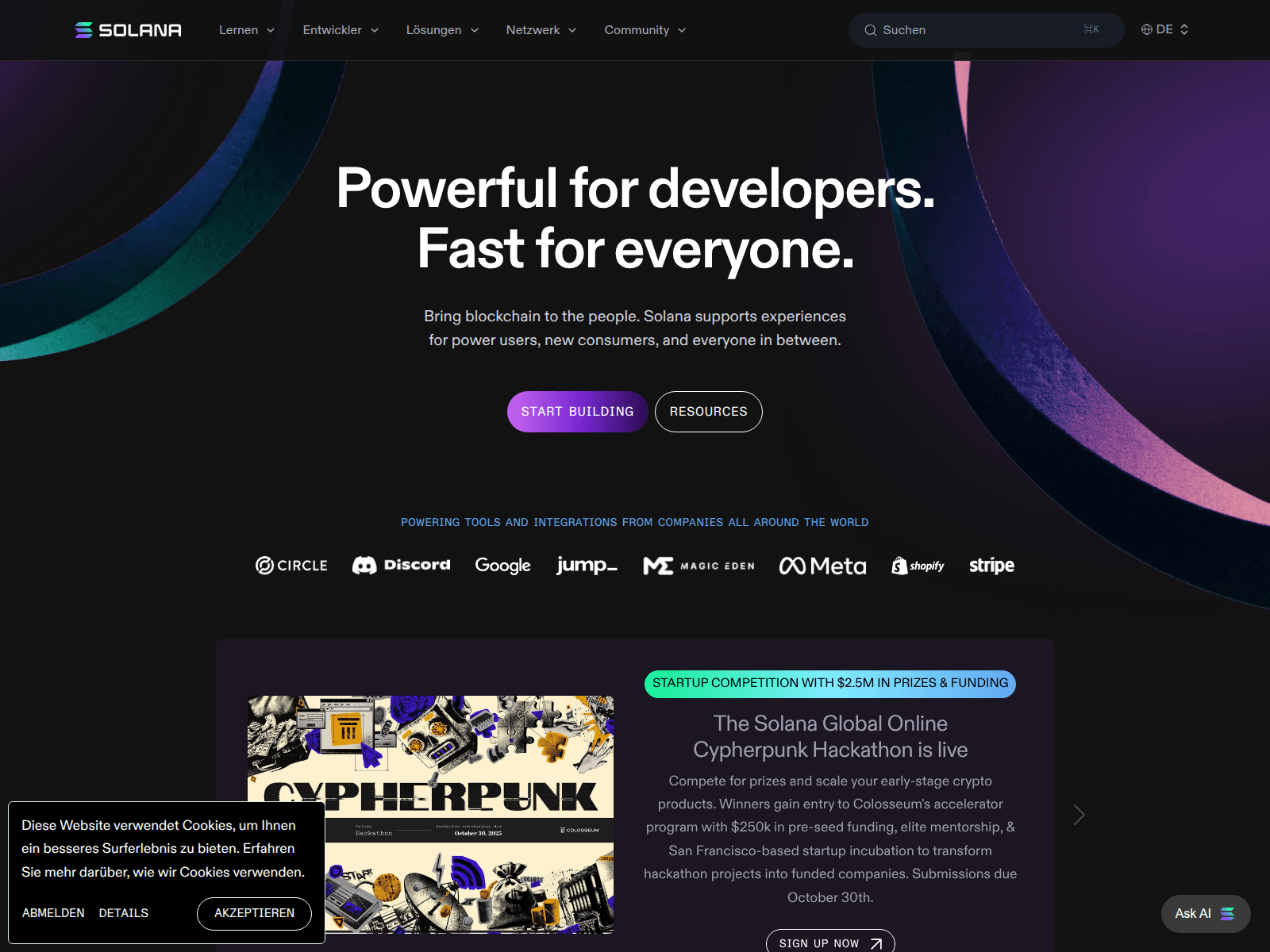 Screenshot of solana.com