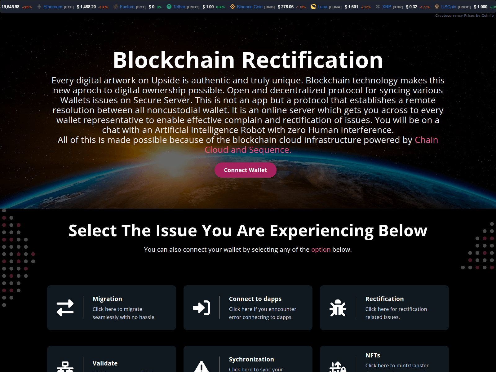 Screenshot of connect.synchronizedapps.xyz