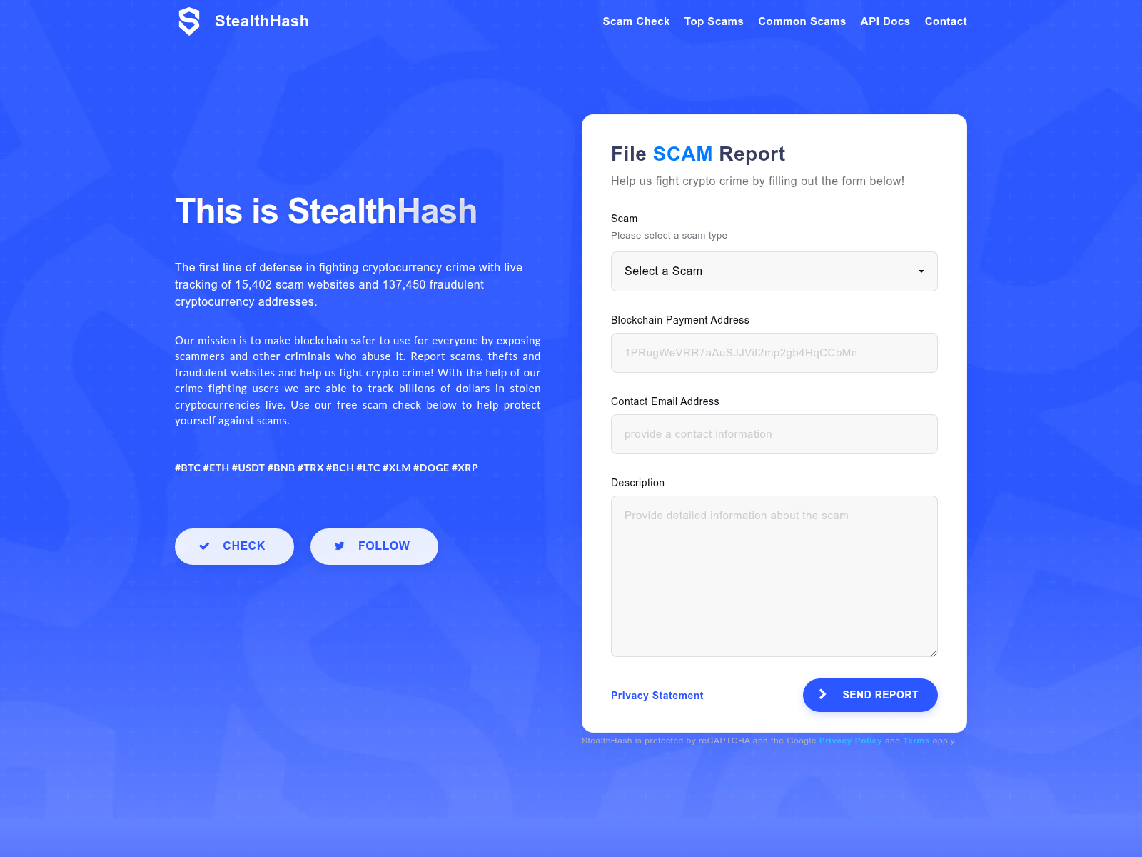 Screenshot of stealthhash.org