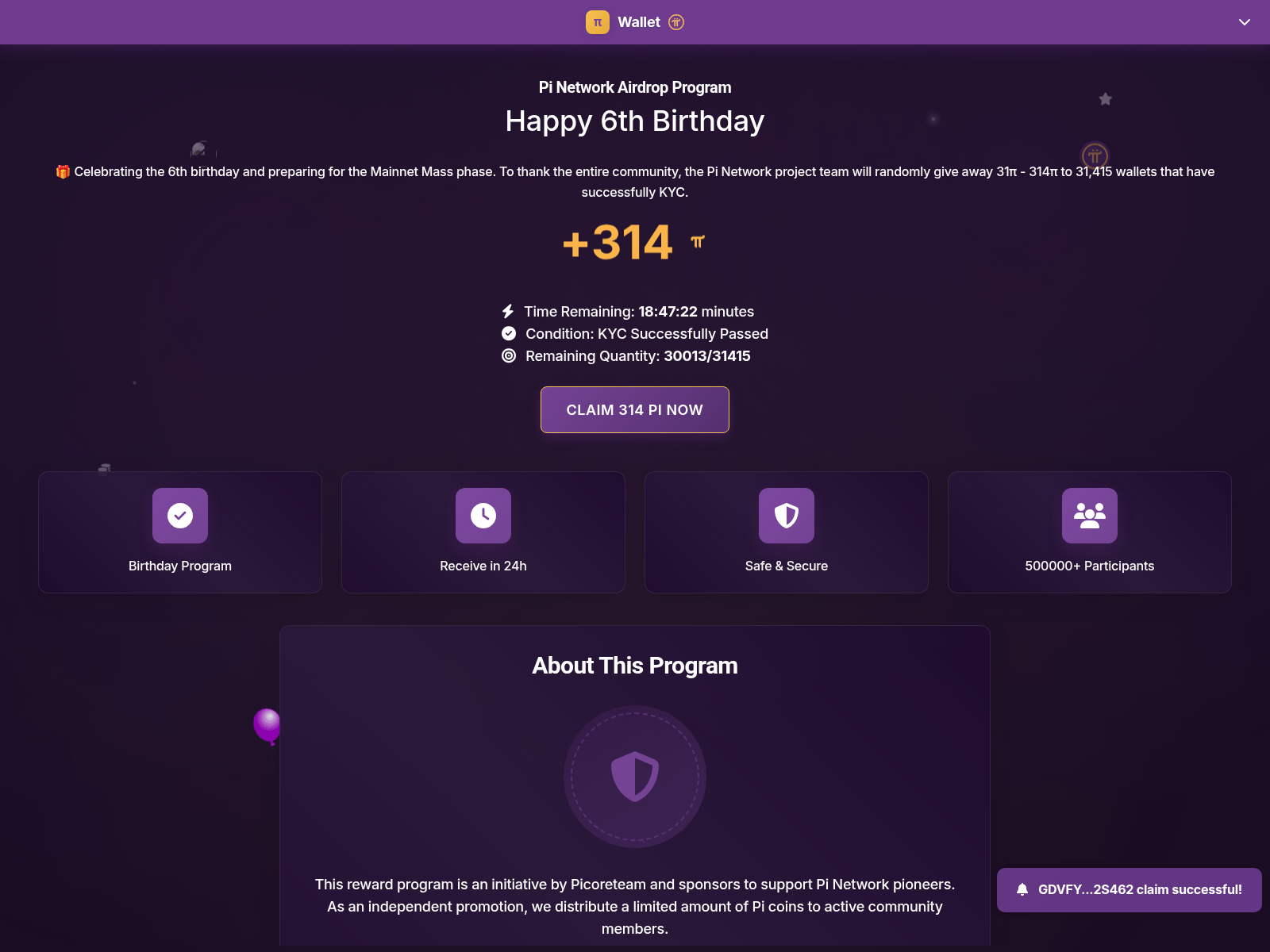Screenshot of pinetclaimtoken.com.tradepiunlock.com