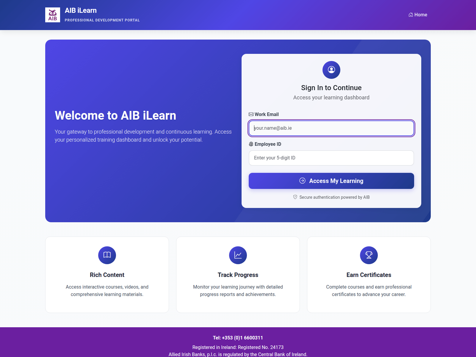 Screenshot of ilearn.alliedirishbanking.com