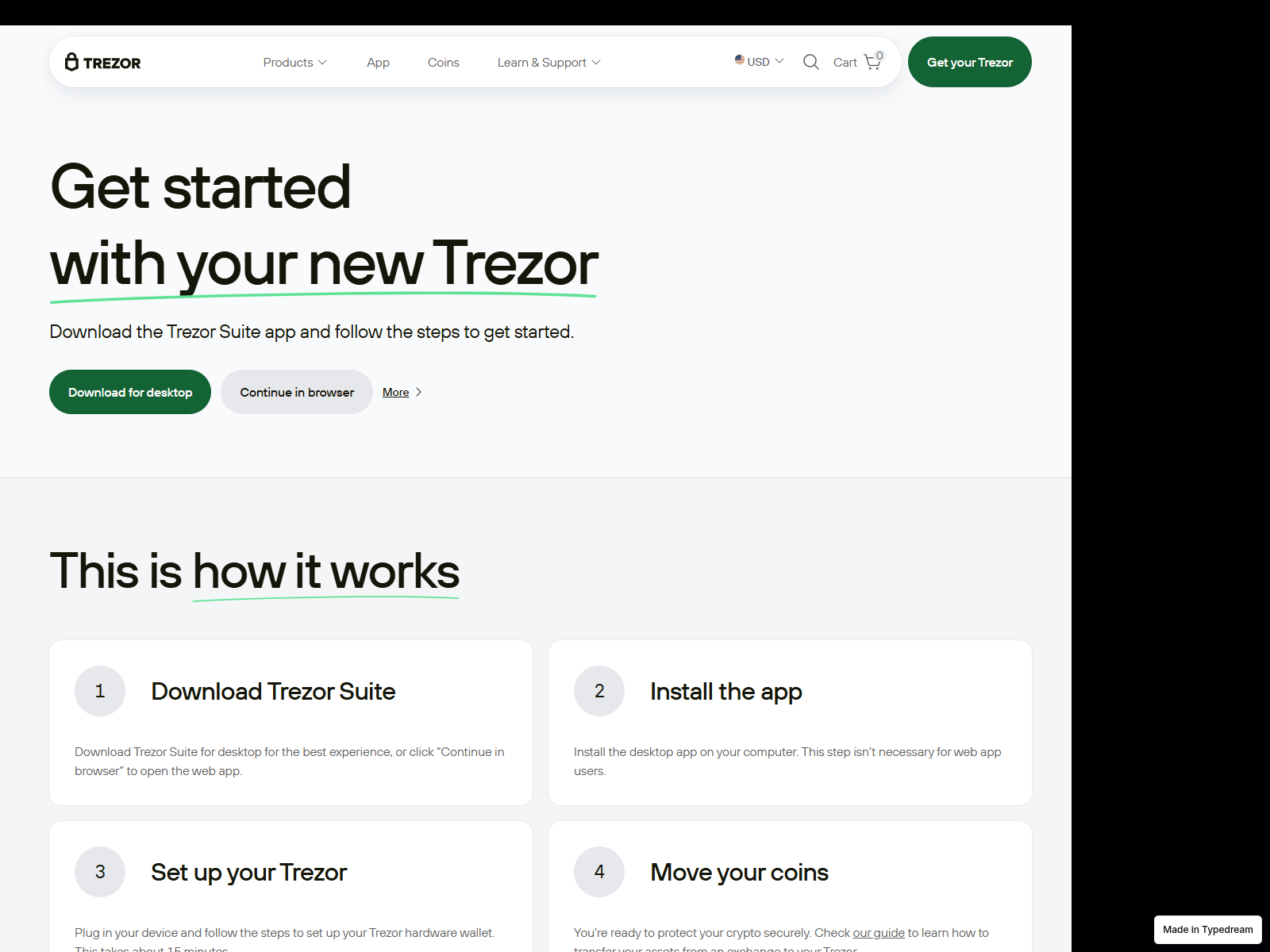 Screenshot of io-trezr-login-us.typedream.app