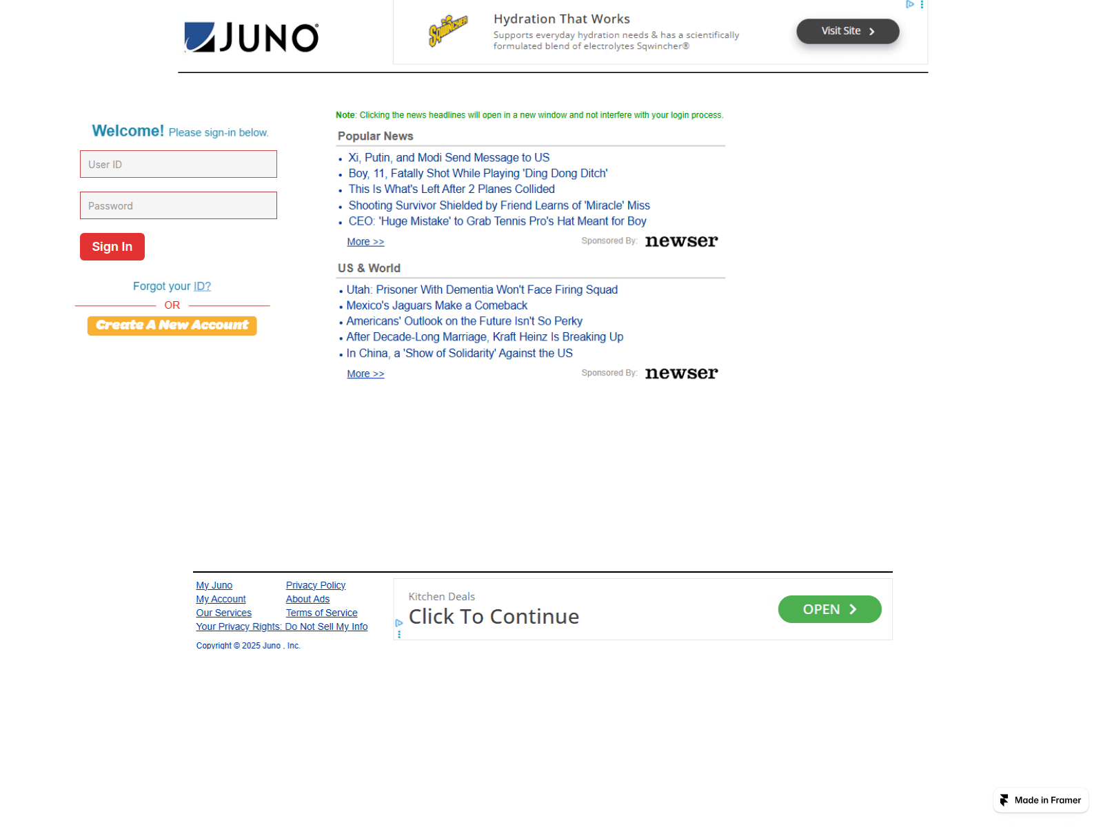 Screenshot of myjuno-login.framer.website