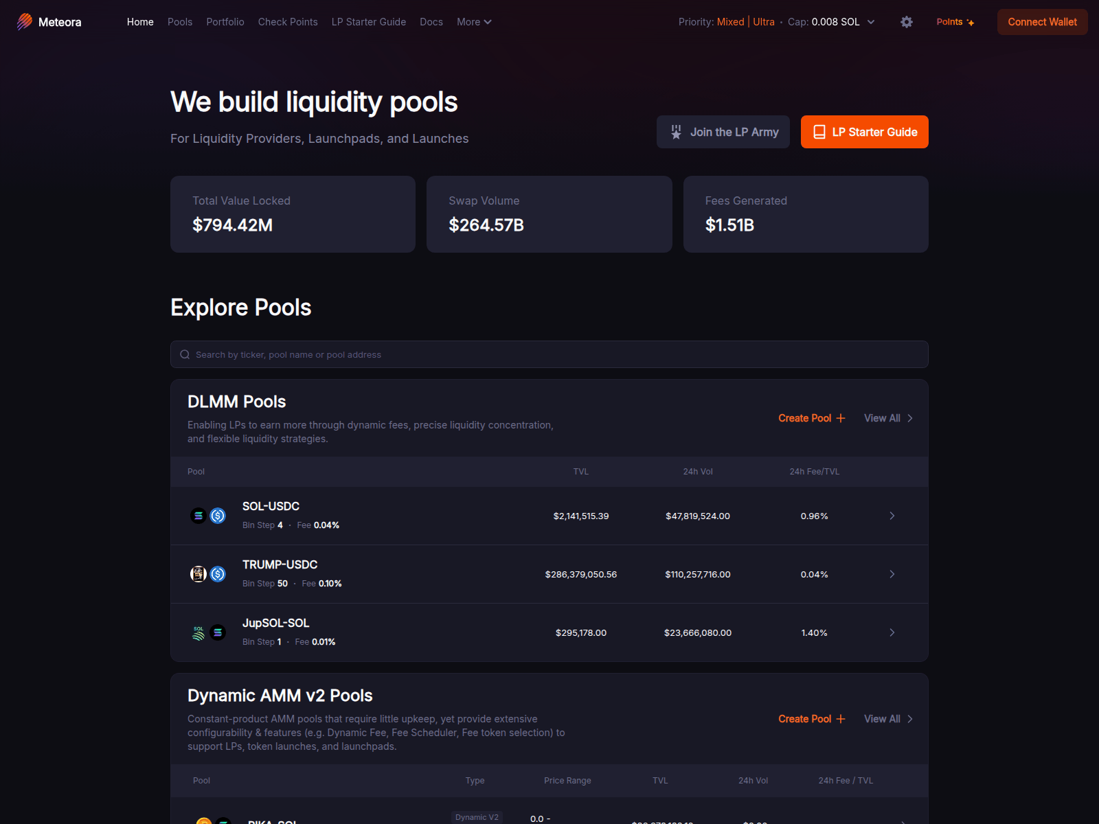 Screenshot of meteora.markets