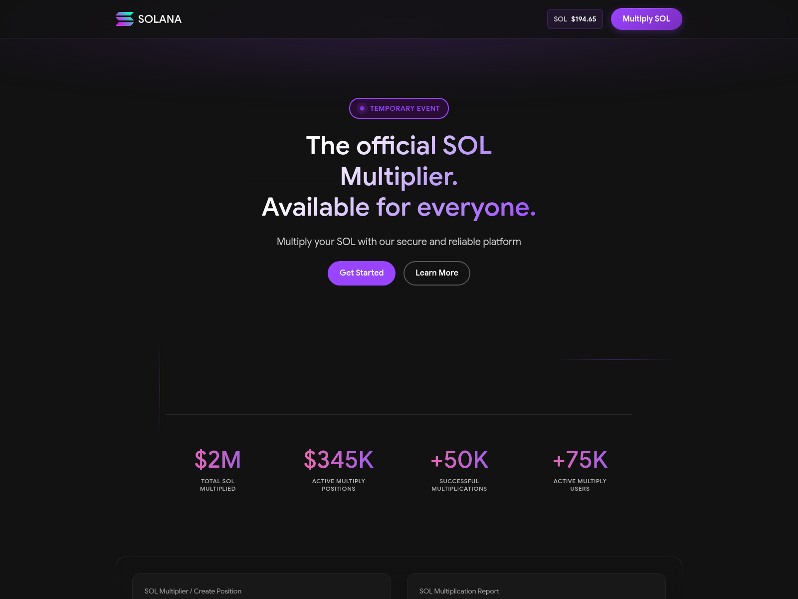 Screenshot of solmultiplier.io