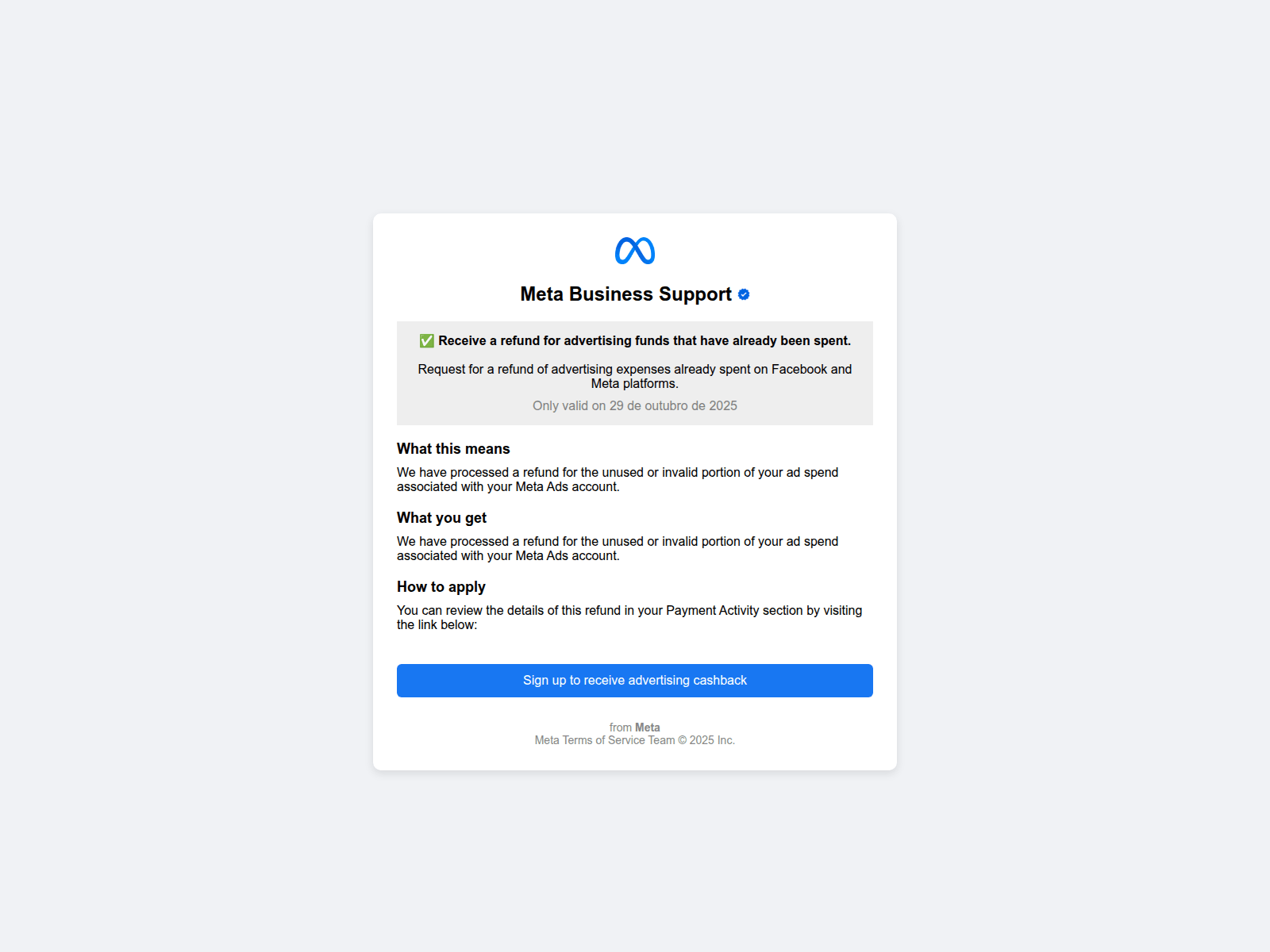 Screenshot of refund-meta-ads.surge.sh