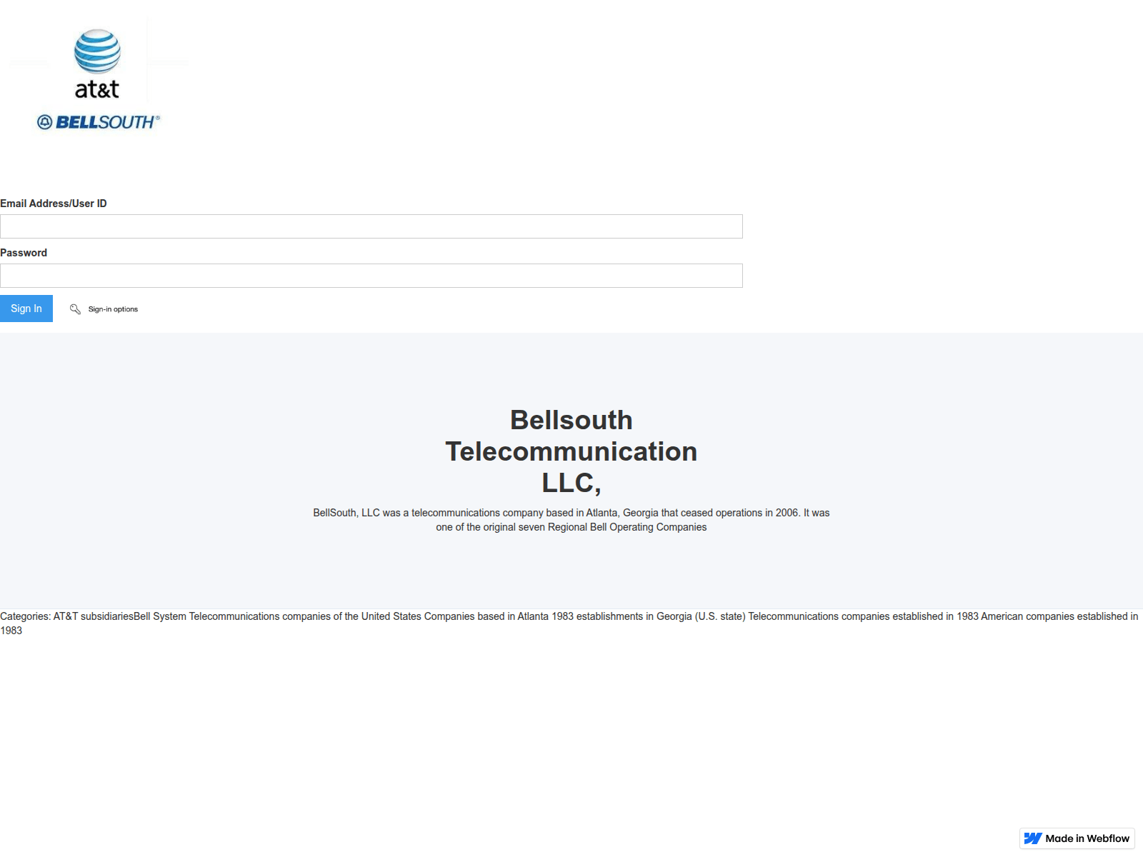 Screenshot of bellsouth-att-sign-in-a33d19.webflow.io