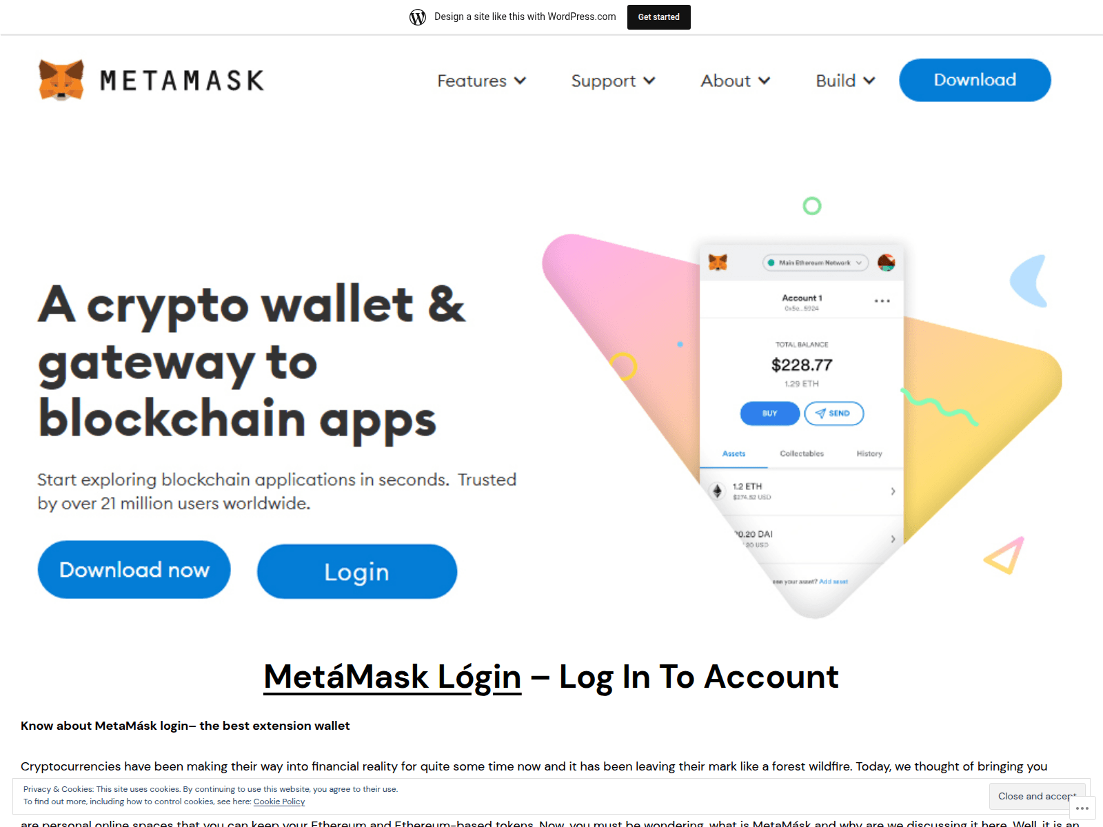 Screenshot of metamasklloginz.wordpress.com