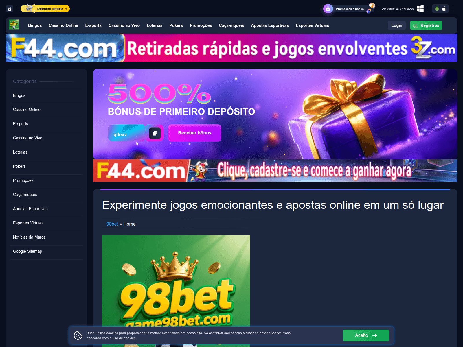 Screenshot of games98bet.com