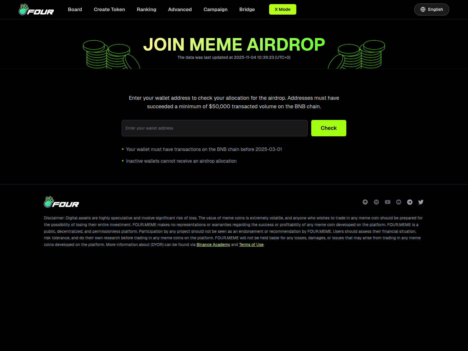 Screenshot of airdrop-four-meme.io