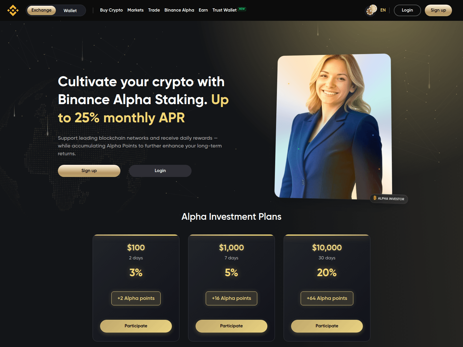 Screenshot of binancealphastaking.com