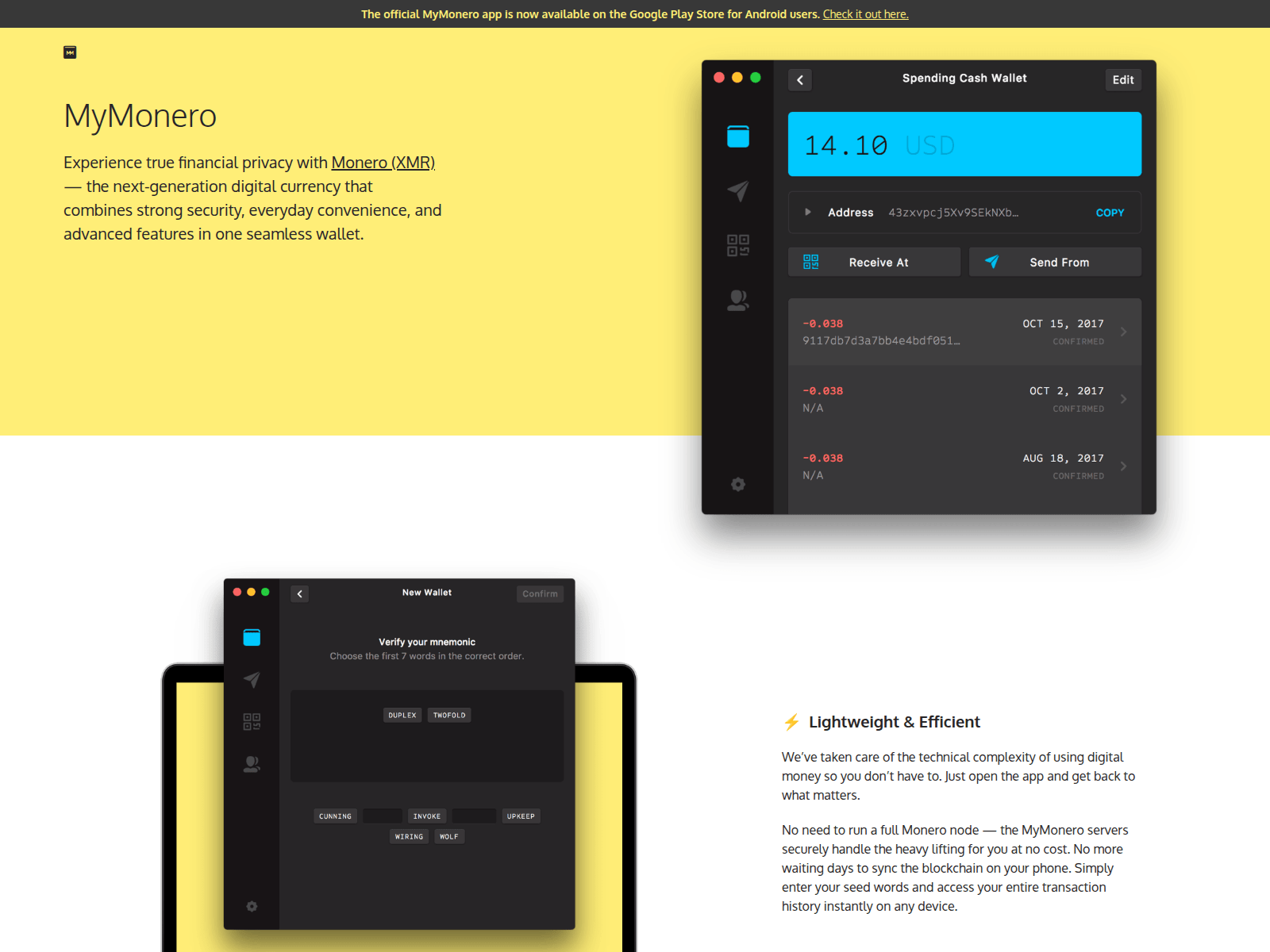 Screenshot of mymonero.co