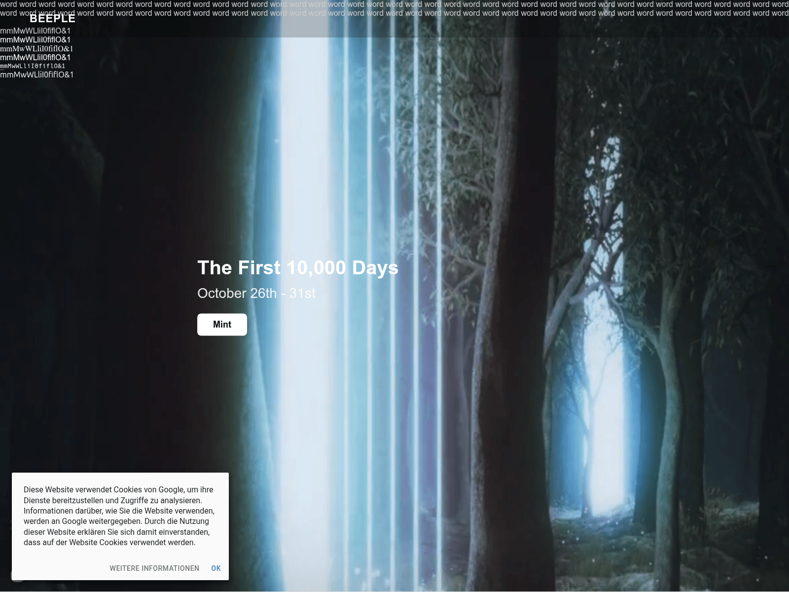 Screenshot of beeplecrap-mint.com