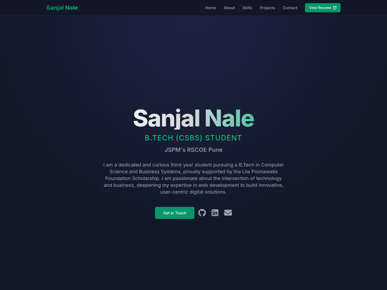 Screenshot of sanjal-n.github.io