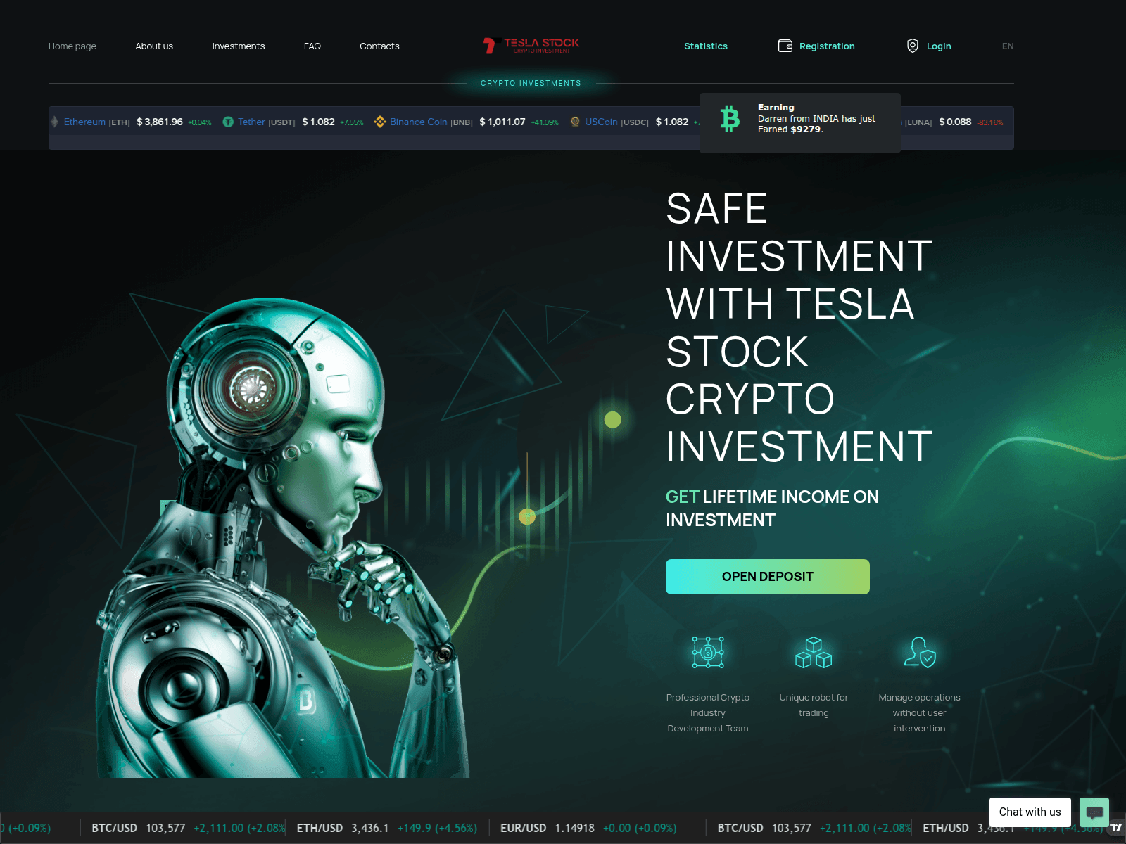 Screenshot of account.teslastockcryptoinvestment.com