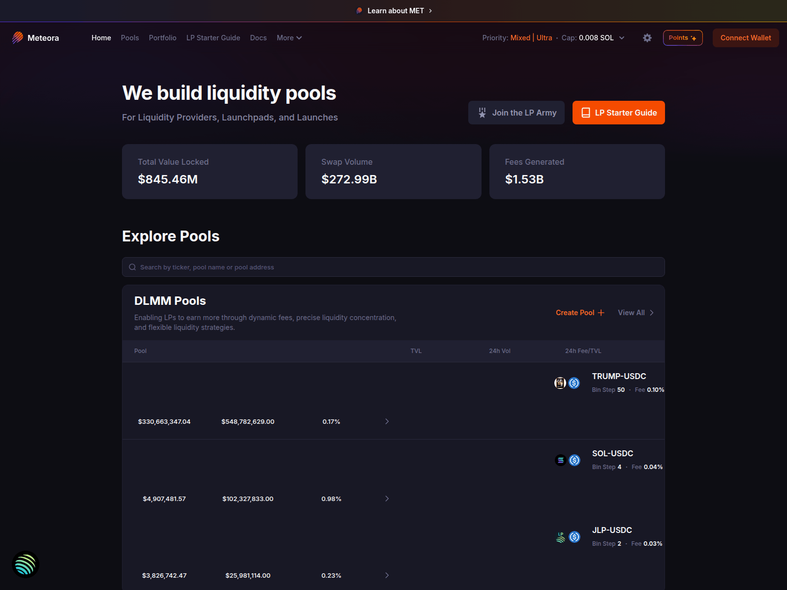 Screenshot of meteora-app.com