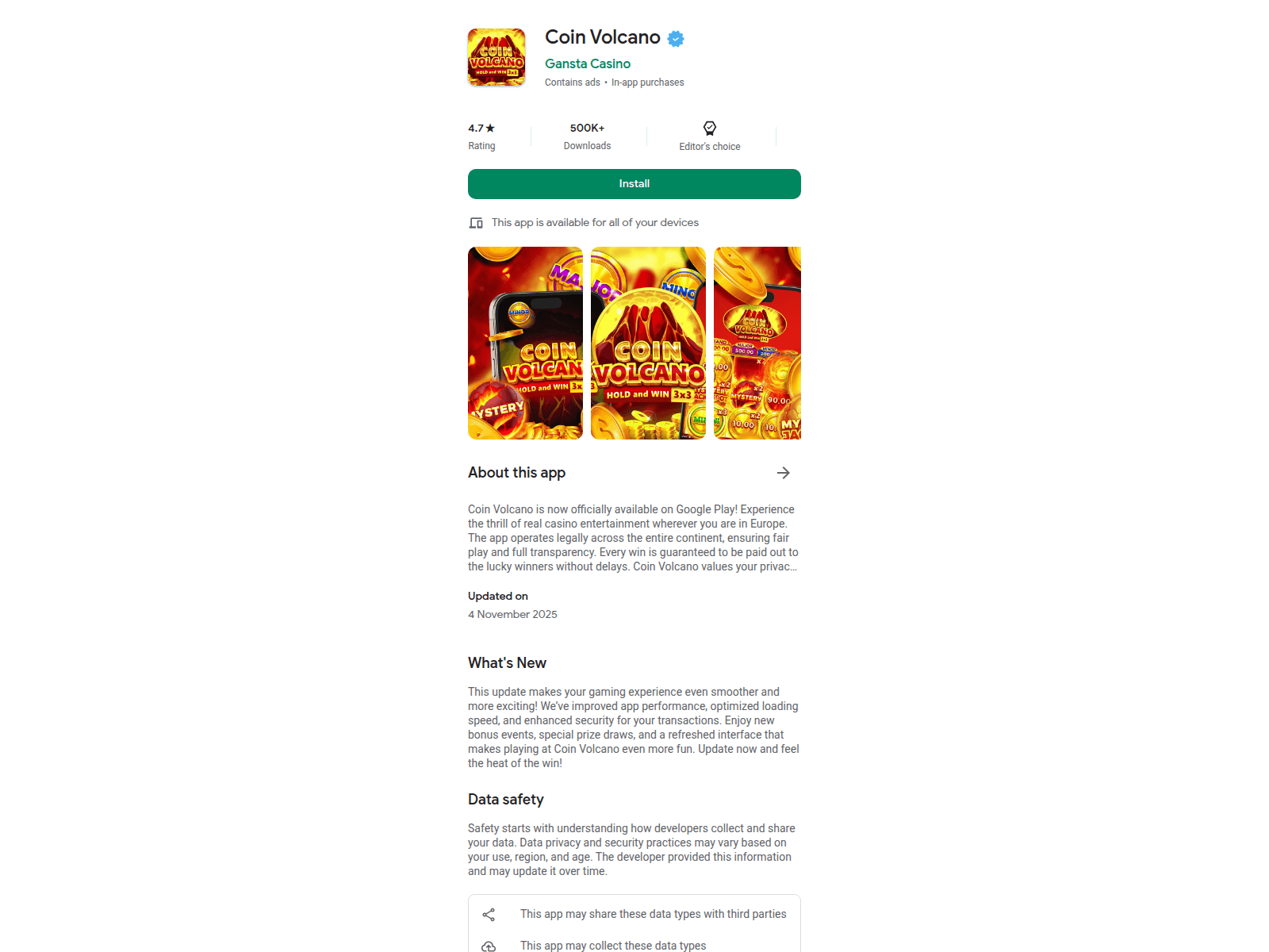 Screenshot of coin-volcano-app.website
