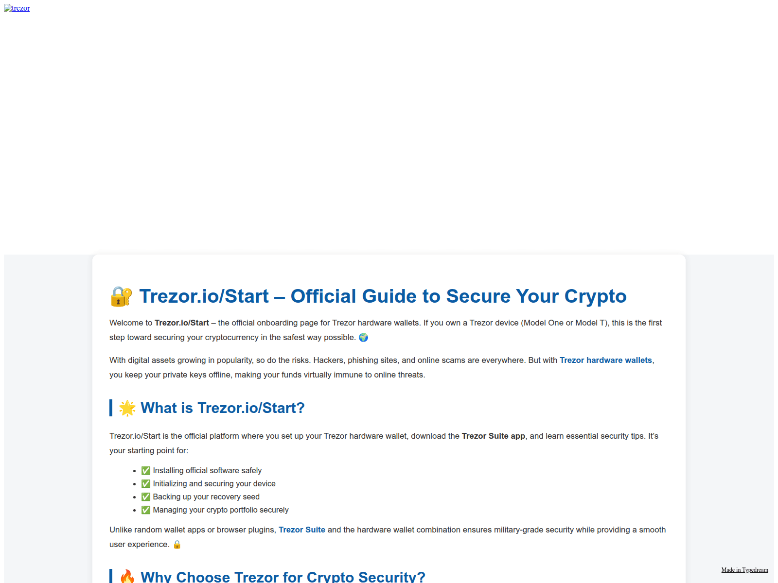 Screenshot of begin-new-trezr.typedream.app