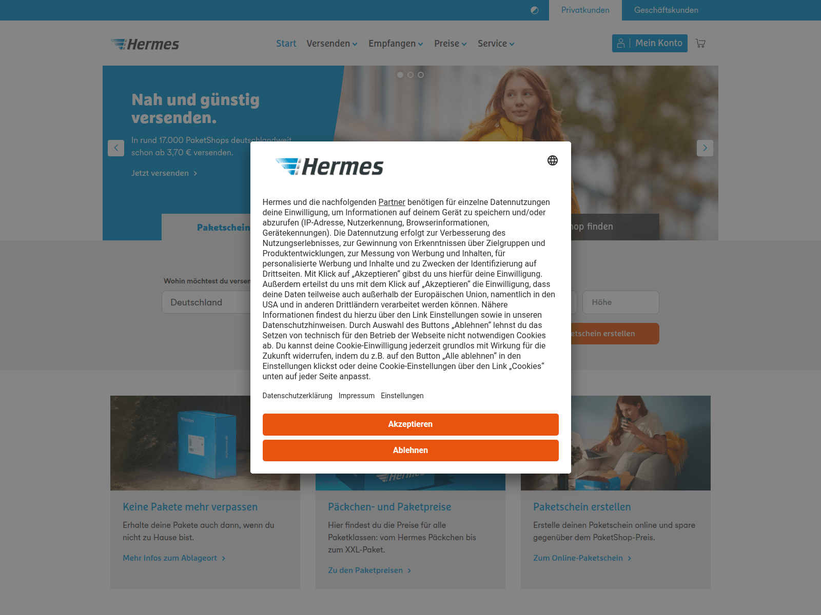 Screenshot of myhermes.de-jufk.top