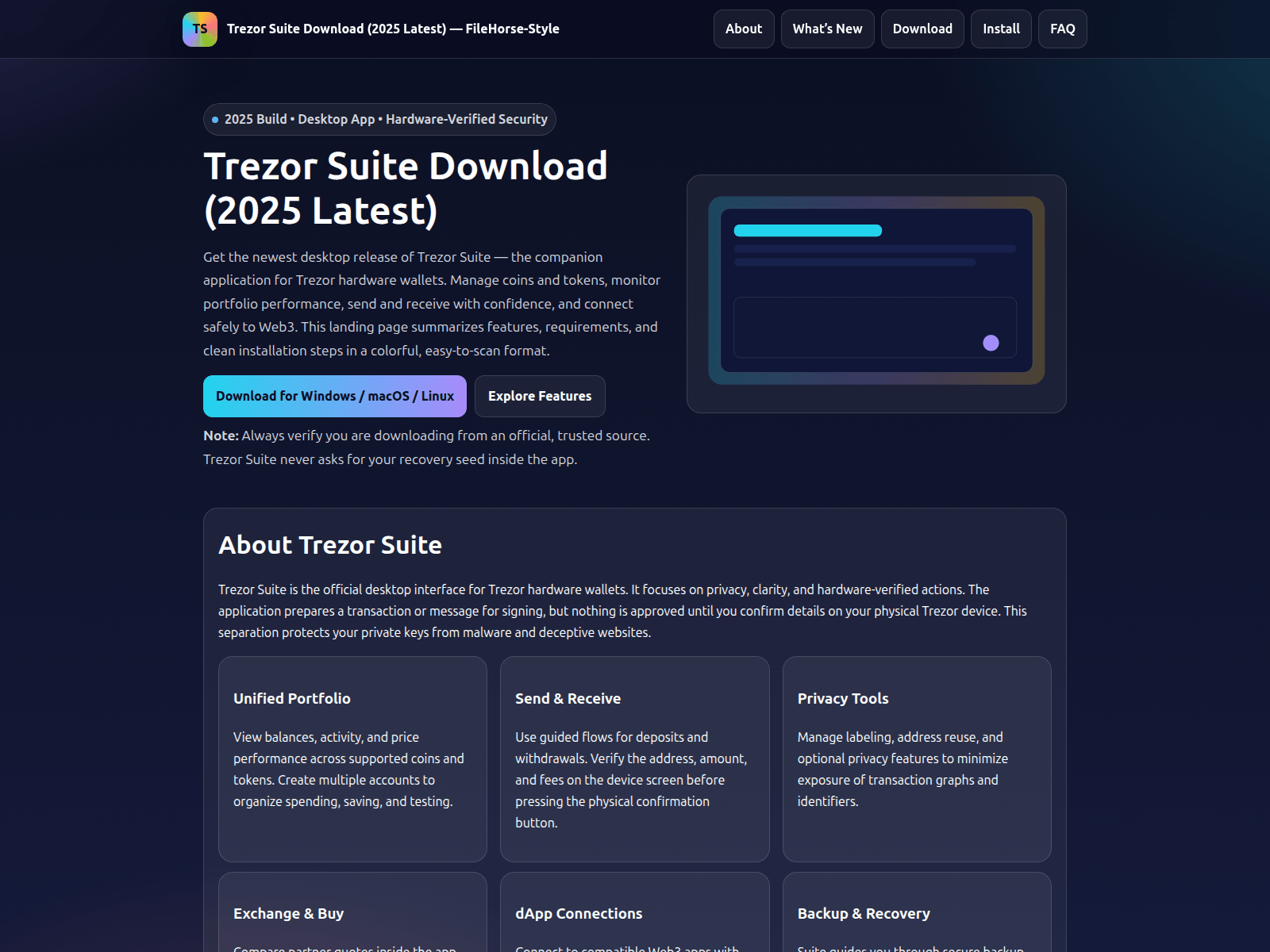 Screenshot of trezor-suite-swe.pages.dev
