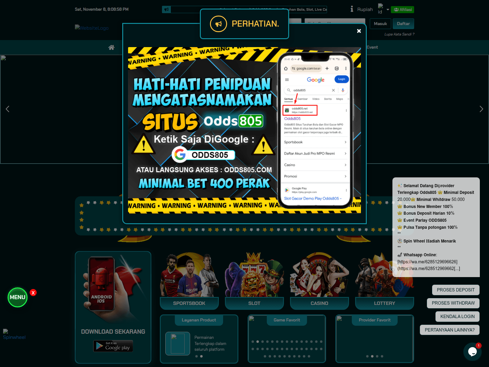 Screenshot of odds805.net