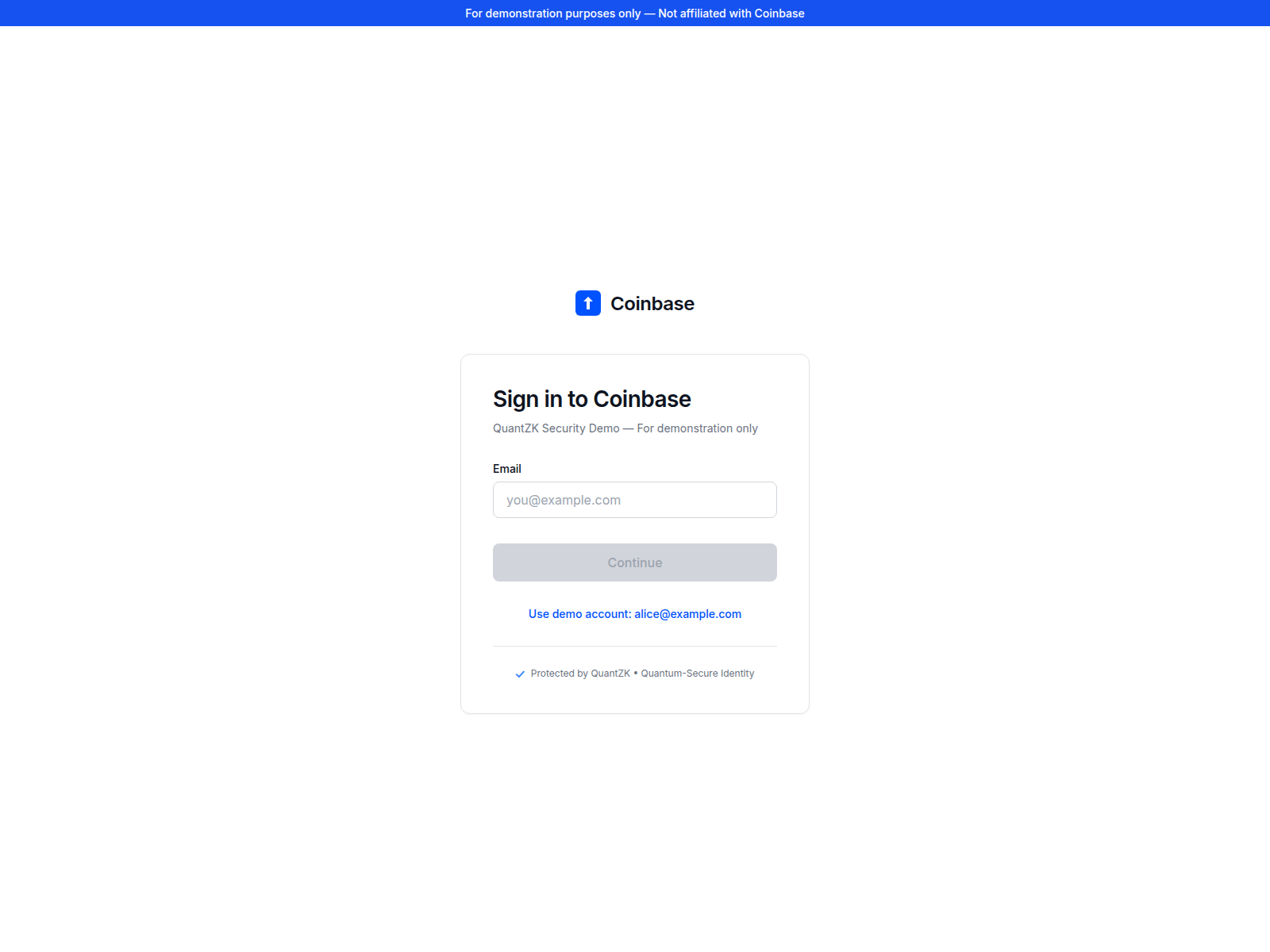 Screenshot of coinbase-demo.quantzk.io
