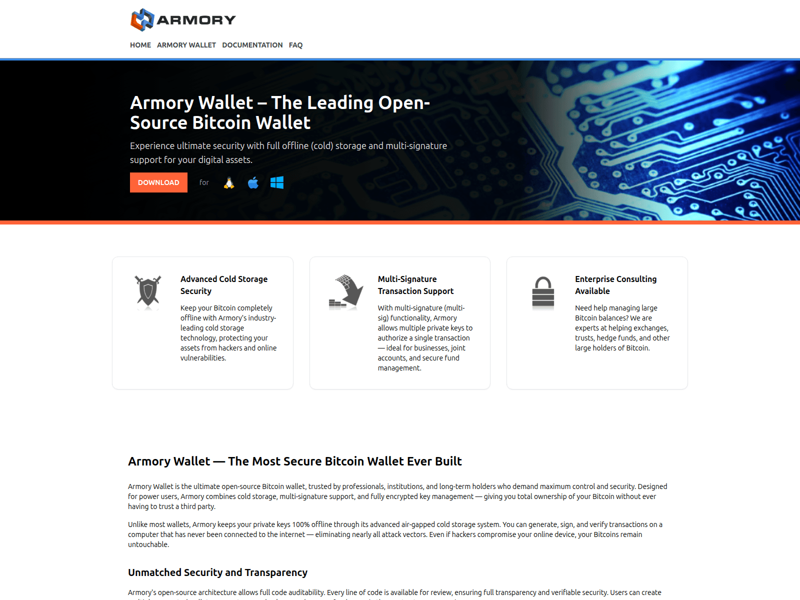 Screenshot of armorywallet.net