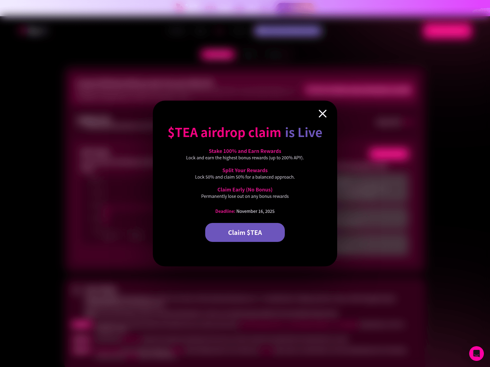 Screenshot of rewards-tea-fi.xyz