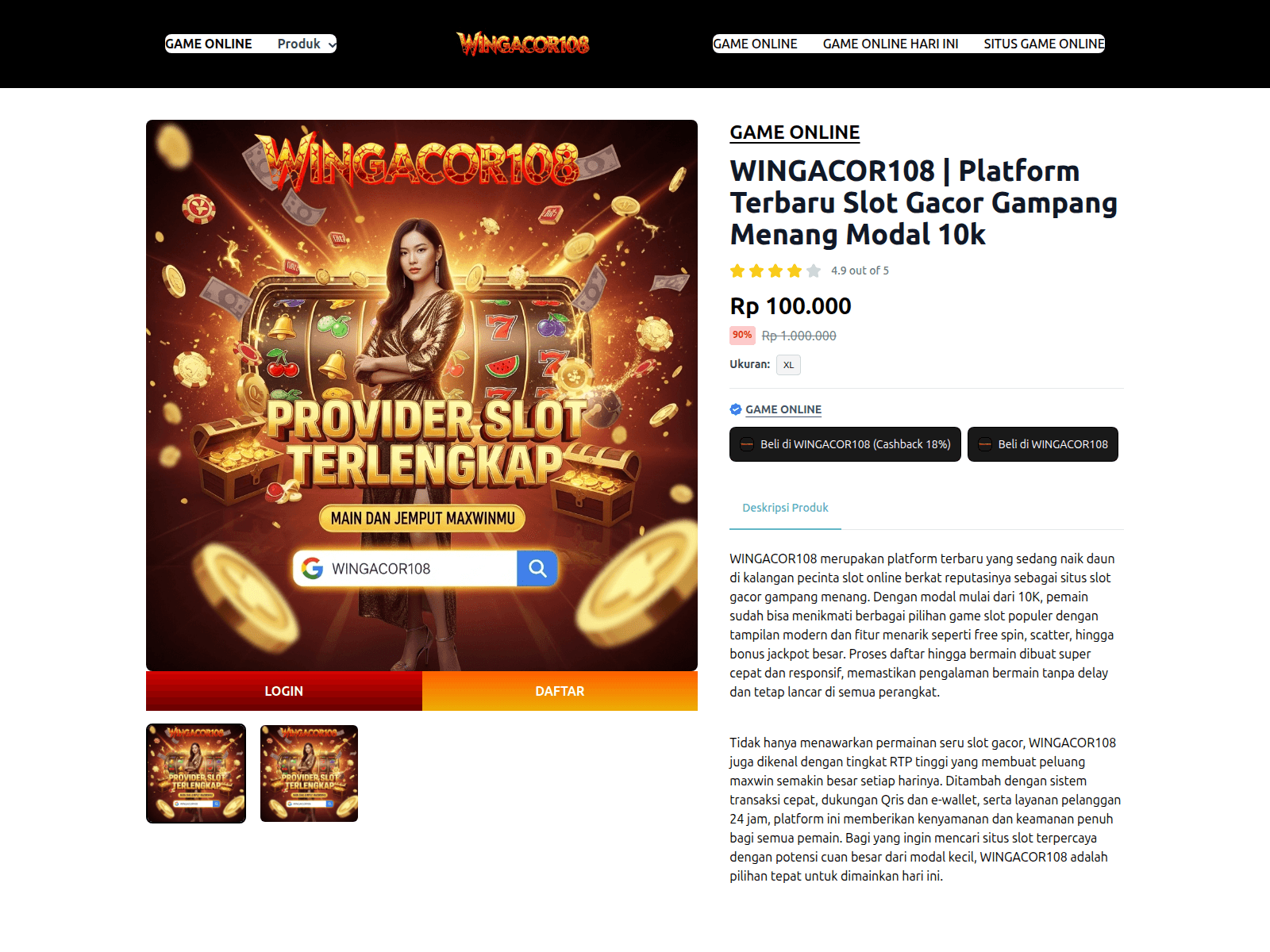Screenshot of wingacor108.online