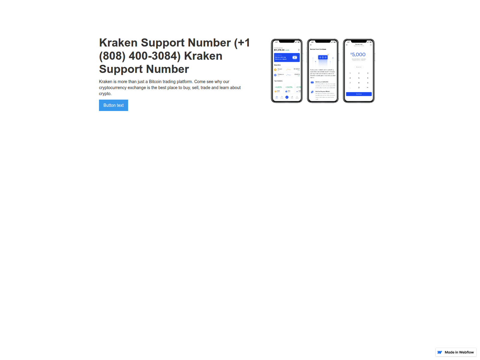 Screenshot of ask-kraken-support-number.webflow.io