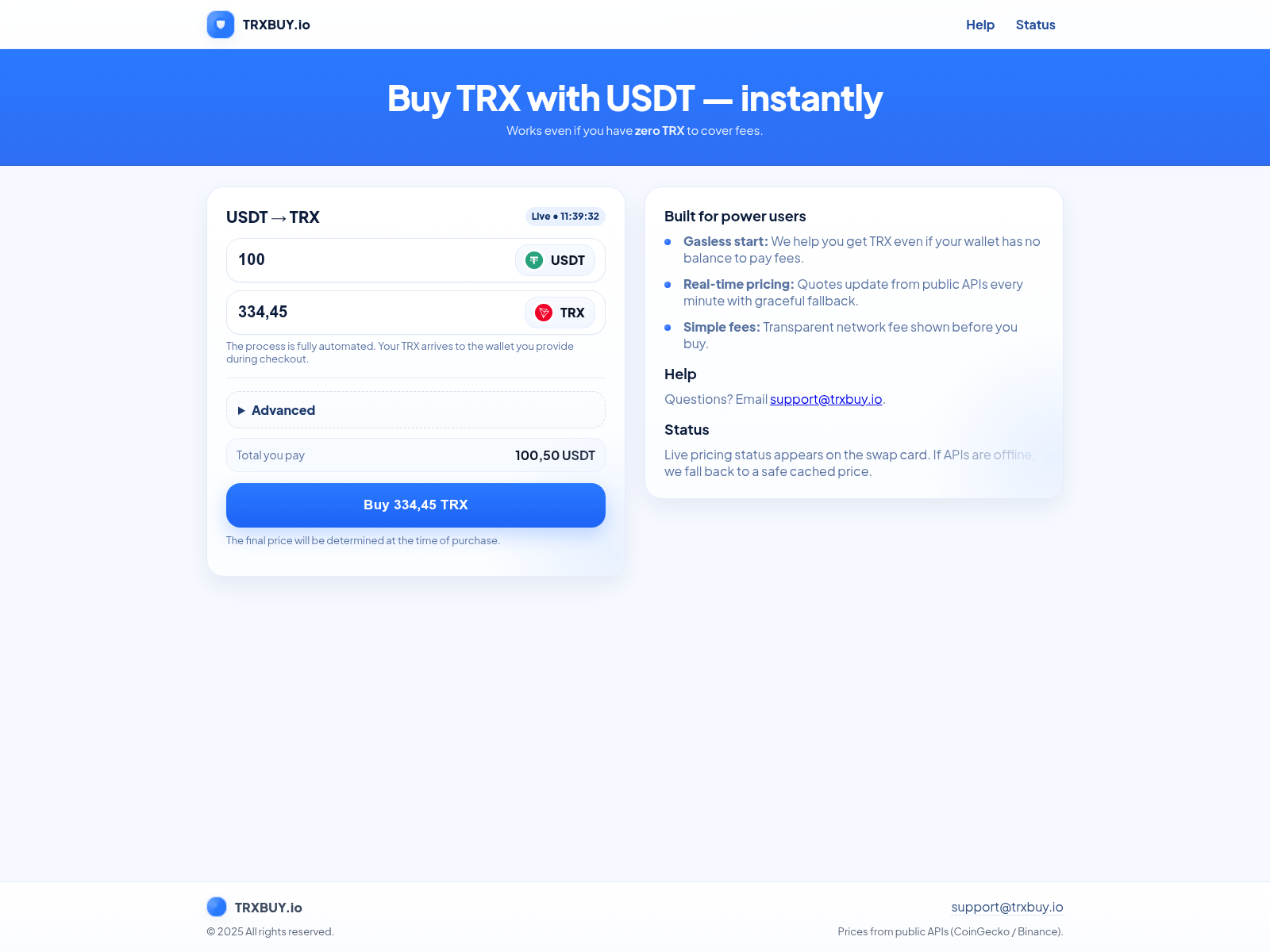 Screenshot of trxbuy.io