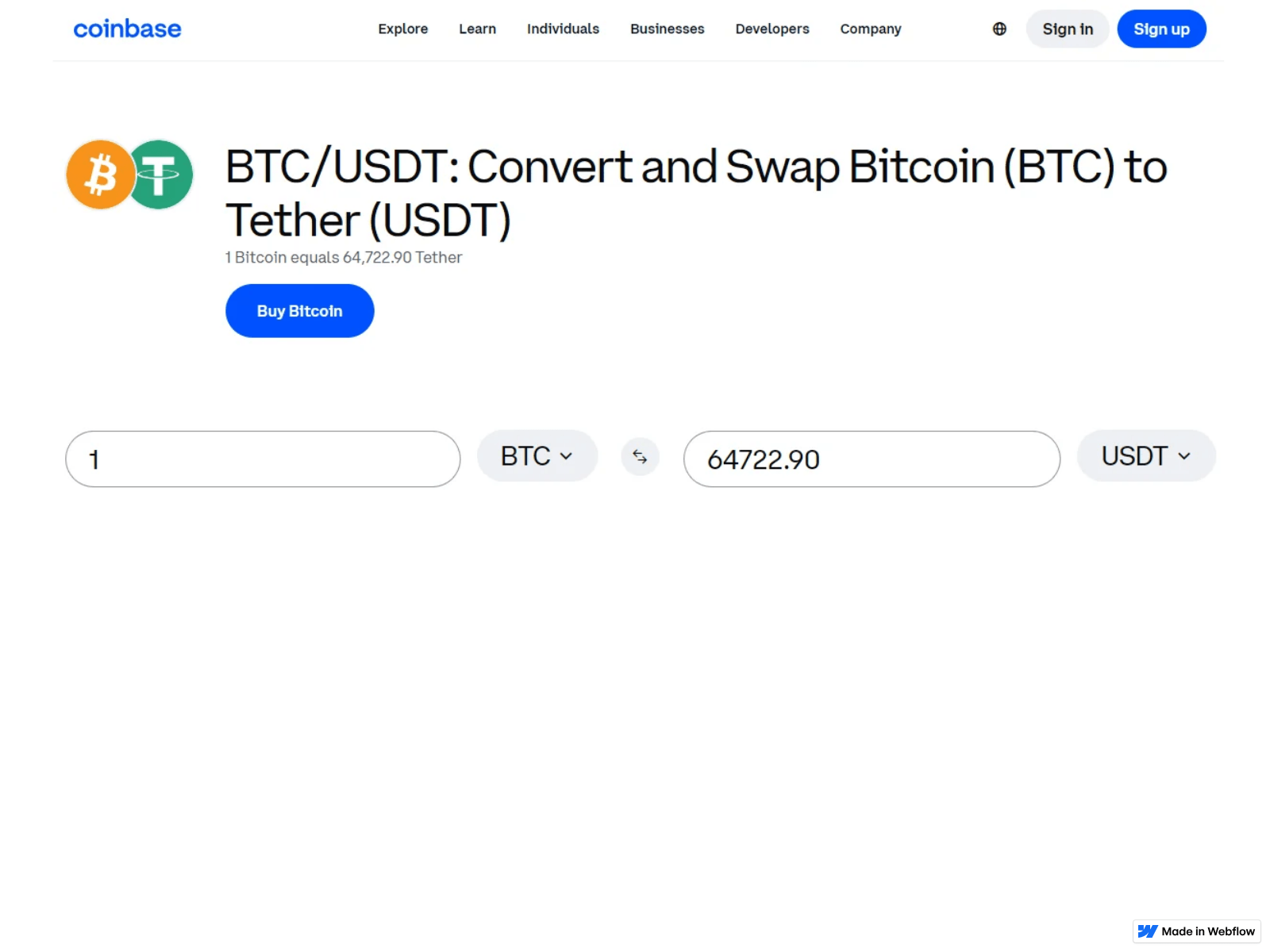 Screenshot of btc--usdt-page.webflow.io