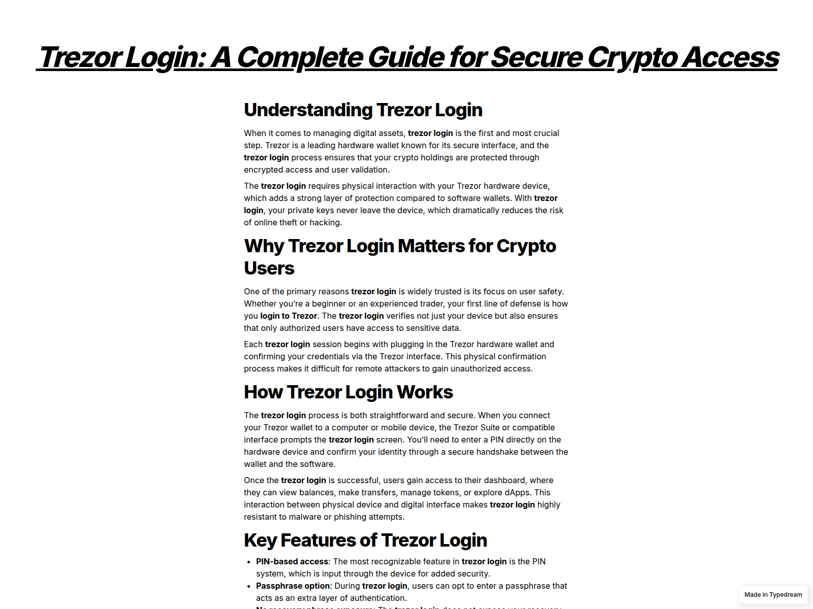 Screenshot of manage-trezoor-learn-login.typedream.app