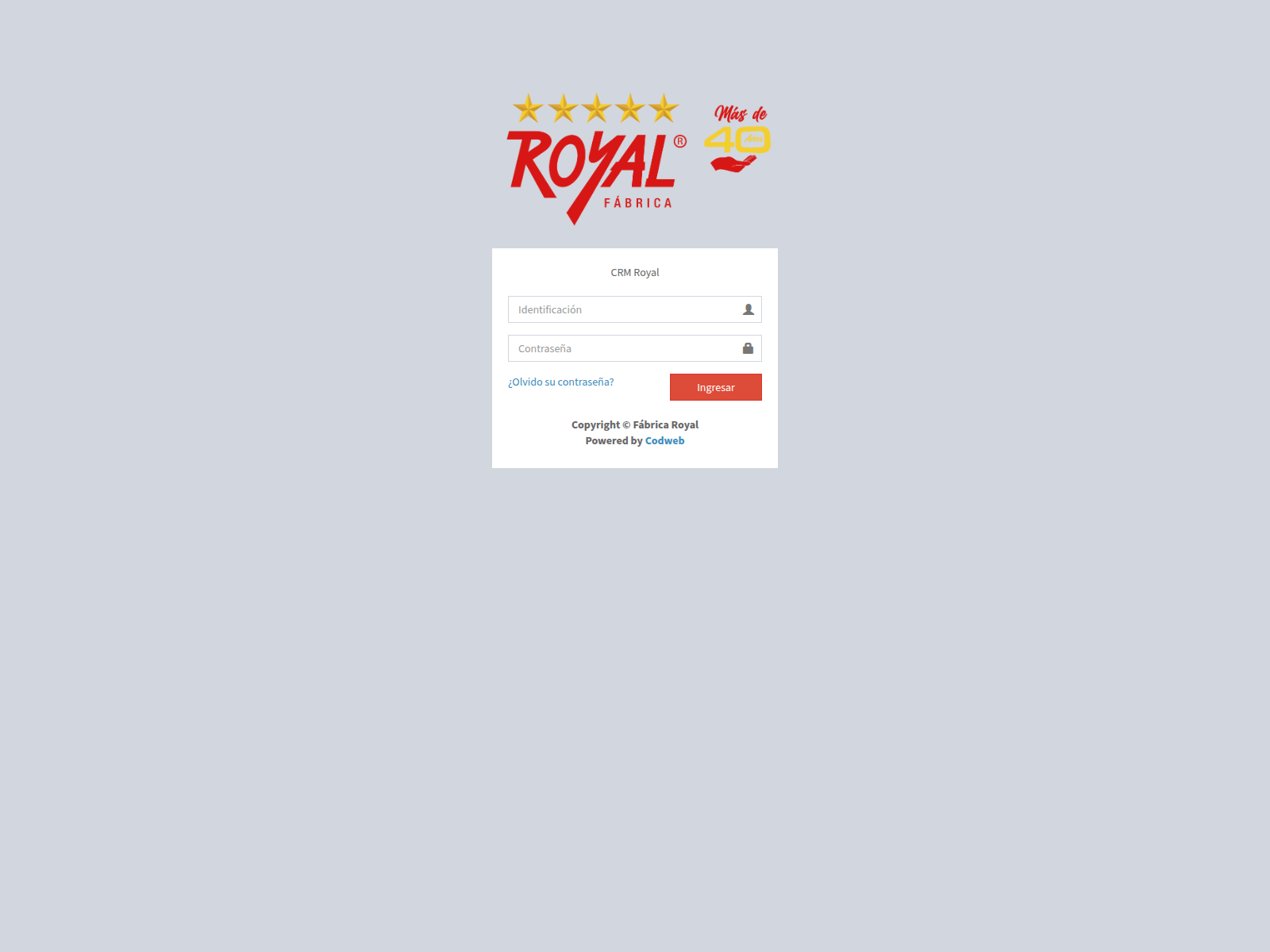 Screenshot of crm.fabricaroyal.com